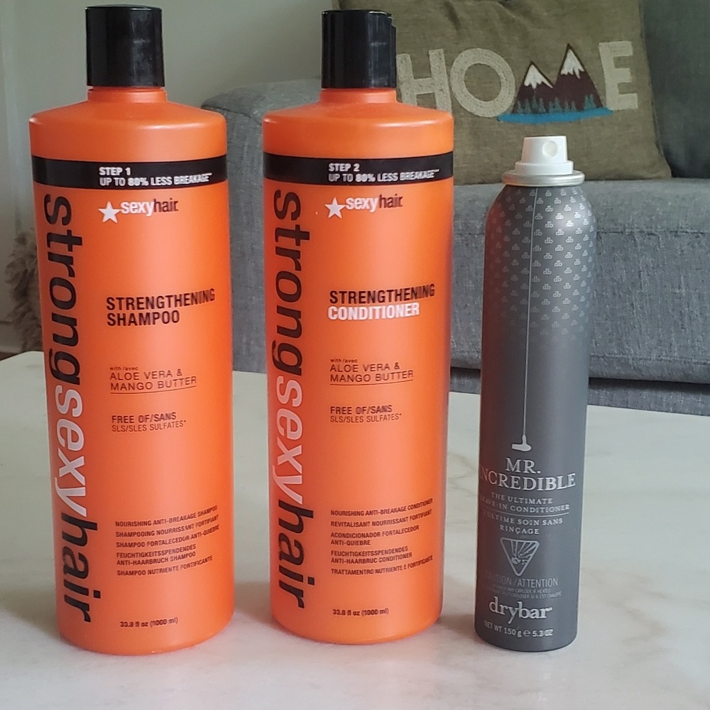 strong sexy hair shamp/cond, drybar leave in spray